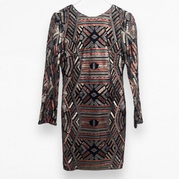 Adelyn Rae Sequin Multicolor Metallic Long Sleeve Bodycon Mini Dress Size Small - Picture 9 of 10